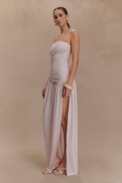 Robe Maxi Slinky Sans Bretelles Bex avec Fente - Rose Pâle