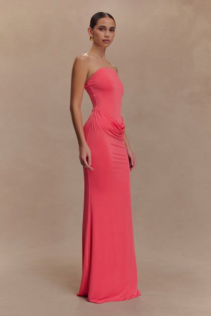 Robe Maxi Slinky sans Bretelles Madison - Corail