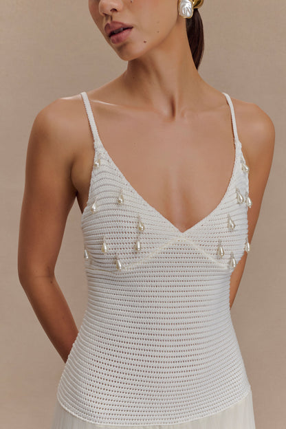 Robe Maxi Perle Croche Catherine - Blanche