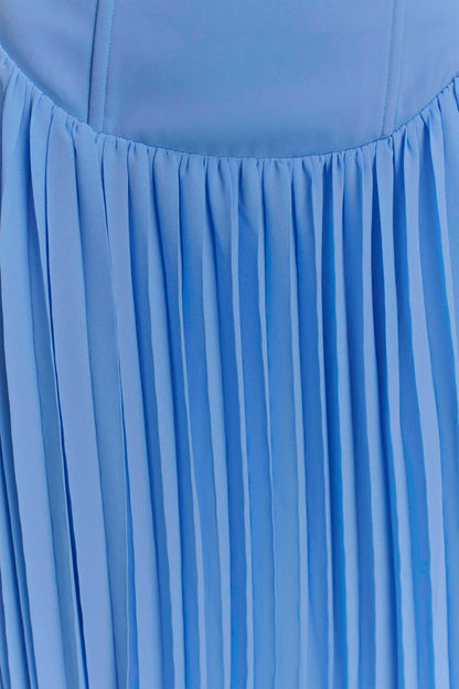 Robe Maxi Stacie à Plis et Emmanchures Croisées - Bleu Clair