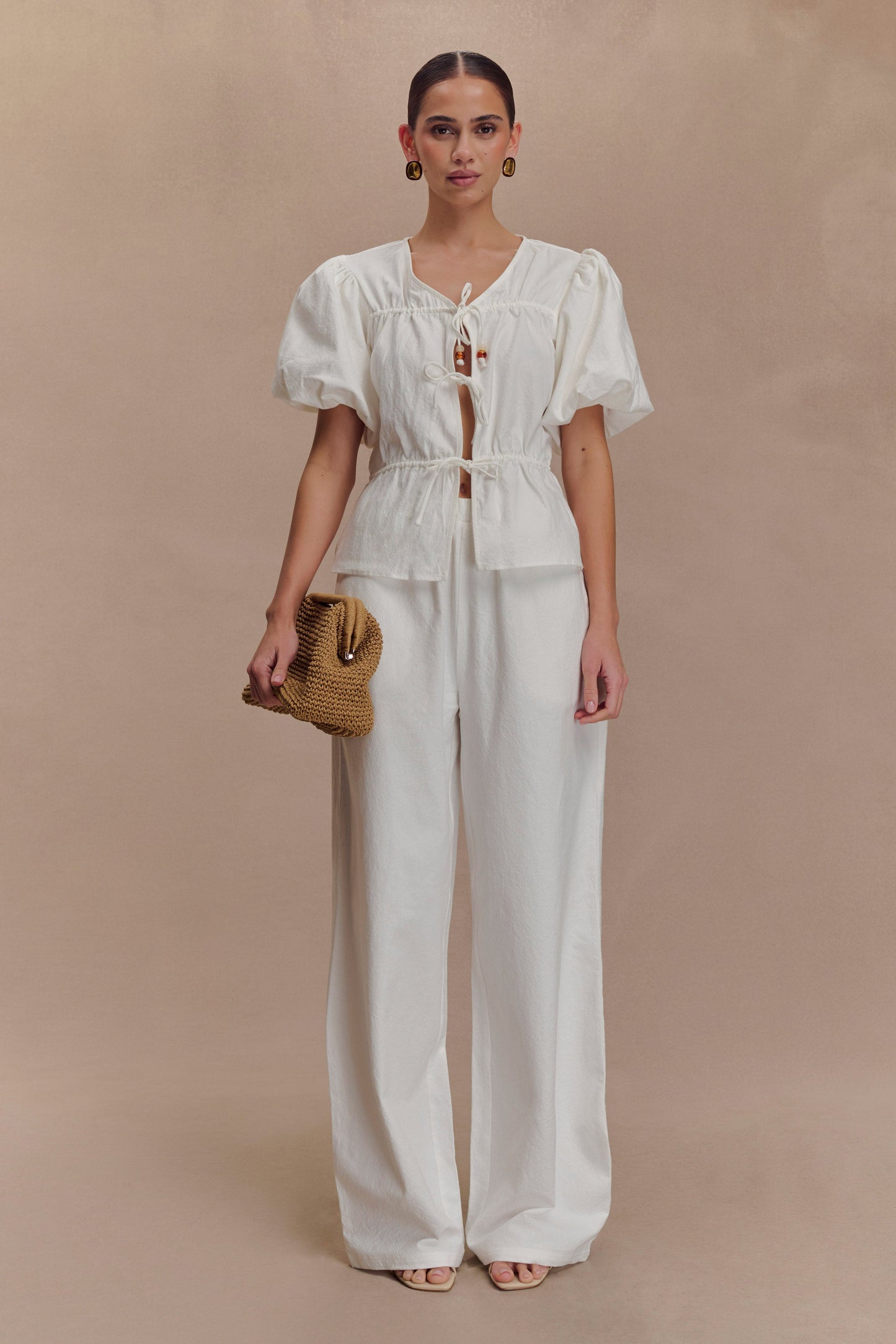 Emilie Haut en coton à manches bouffantes - Blanc