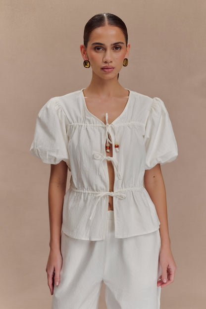 Emilie Haut en coton à manches bouffantes - Blanc