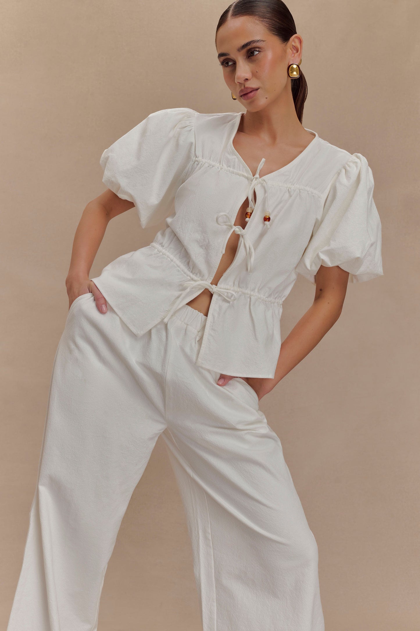Emilie Haut en coton à manches bouffantes - Blanc