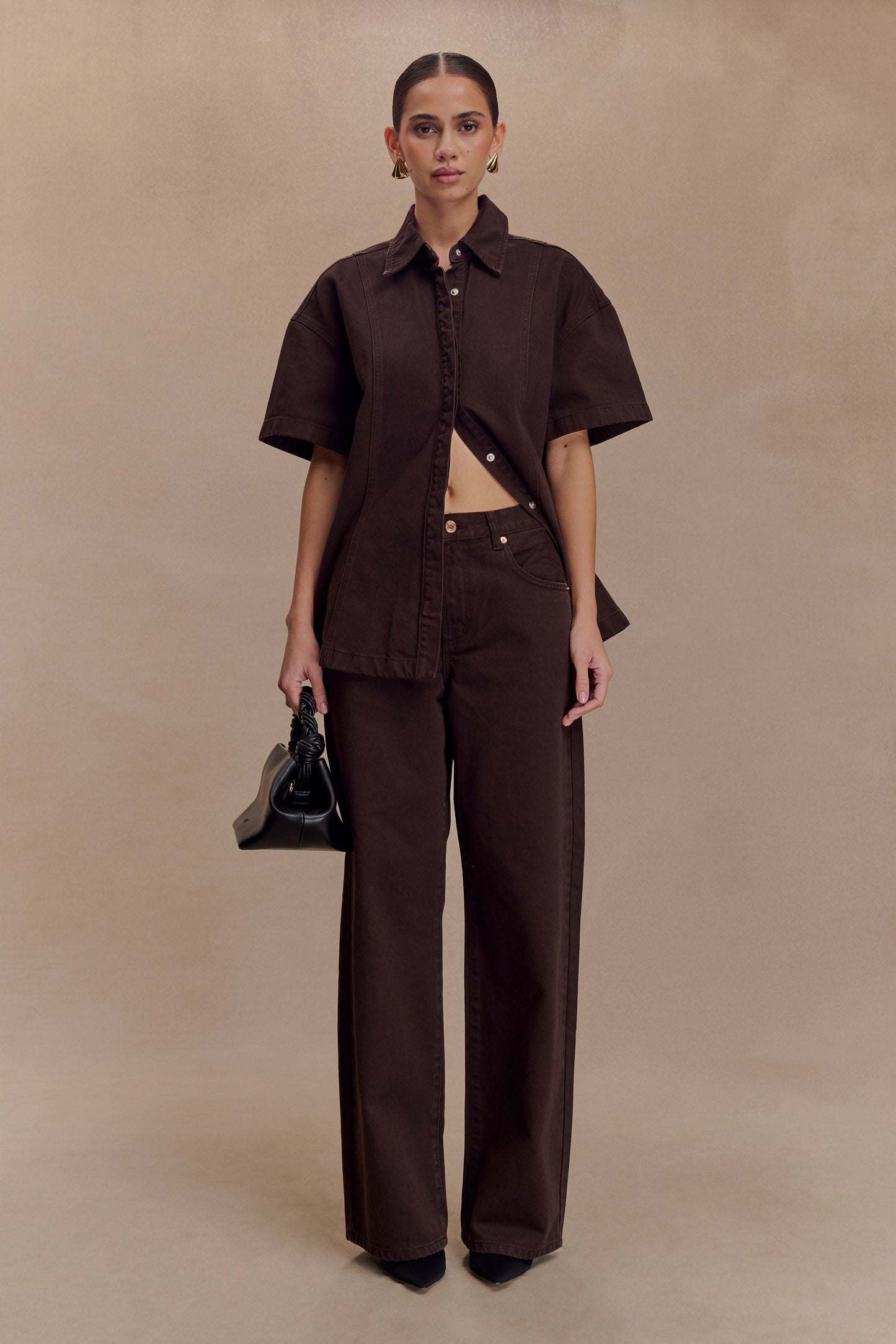 Jeans en jean taille mi-haute Mannon - Chocolat