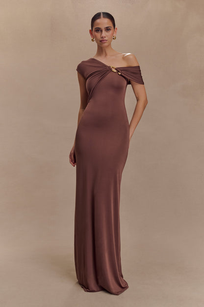 Robe Maxi Asymétrique et Étroite Ashford - Chocolat