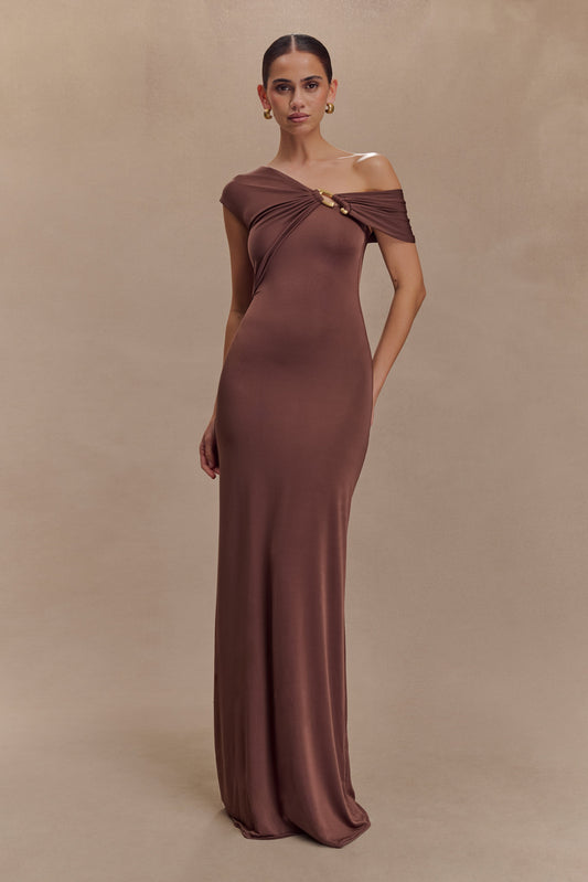 Robe Maxi Asymétrique et Étroite Ashford - Chocolat