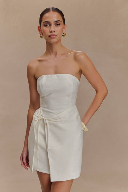 Robe mini en lin sans bretelles Steph - Blanche