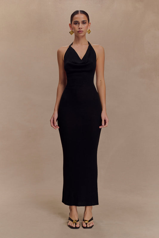 Robe Maxi Tricot Col Chandail Ayella - Noir