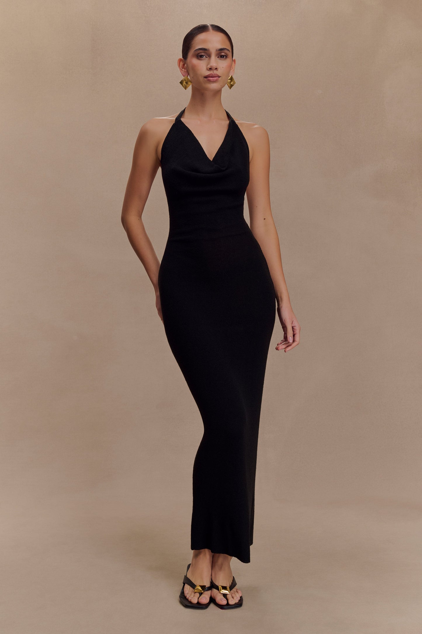 Robe Maxi Tricot Col Chandail Ayella - Noir