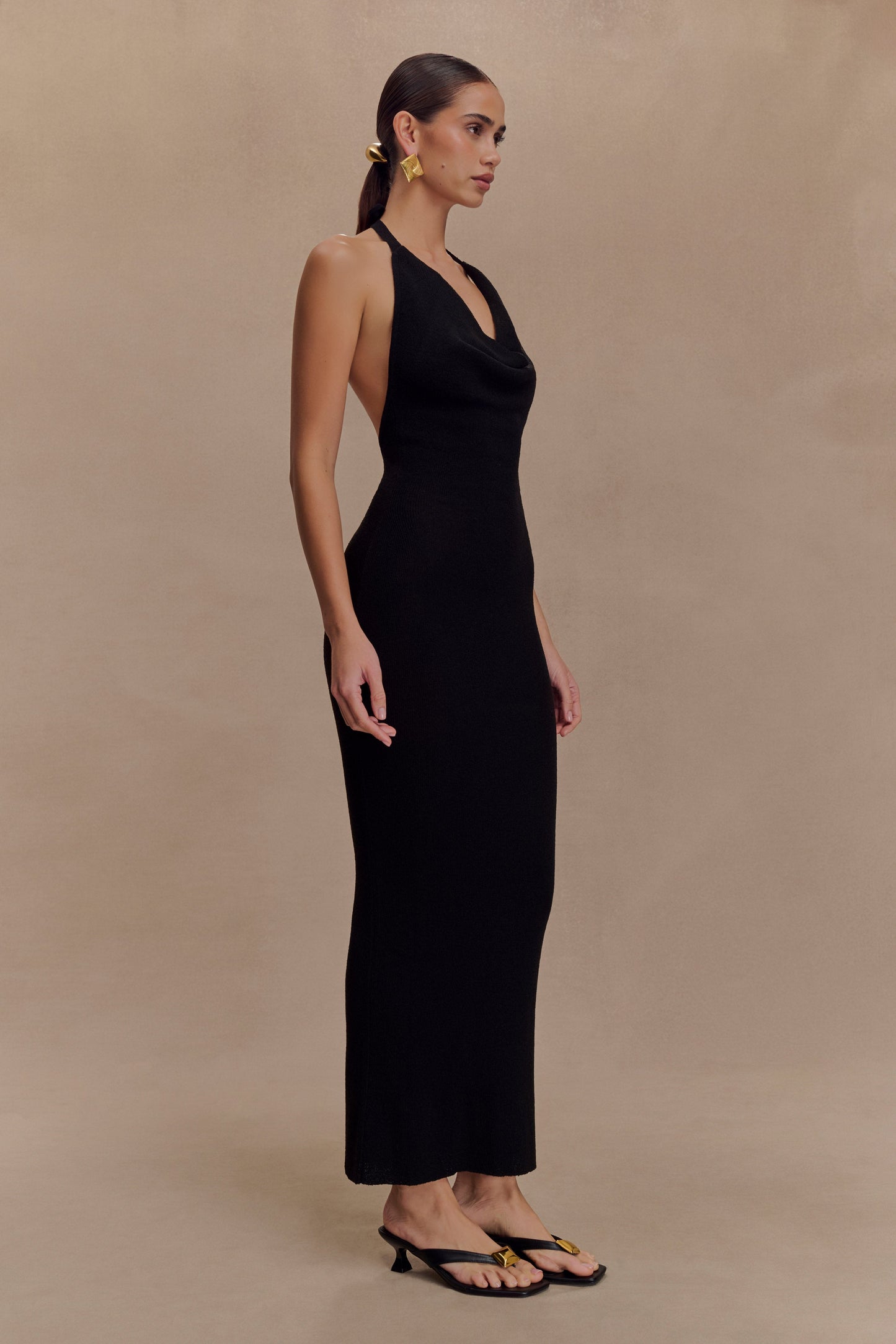 Robe Maxi Tricot Col Chandail Ayella - Noir