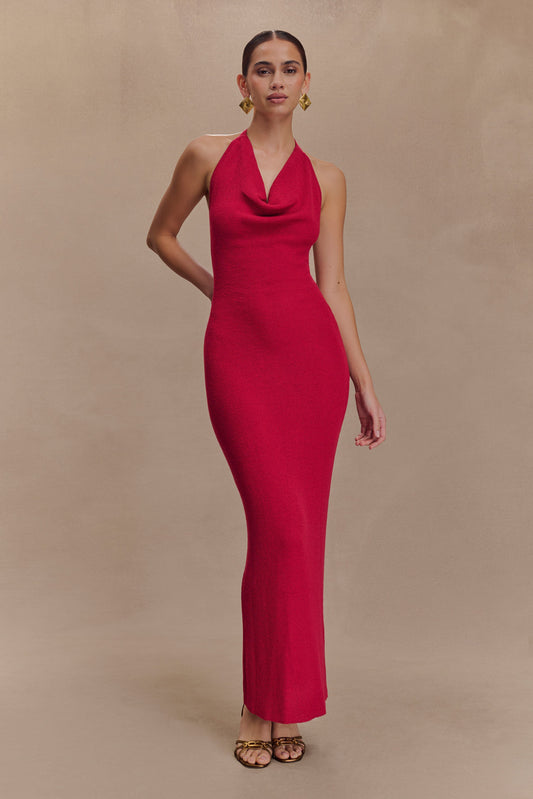 Robe Maxi Tricot Col Chandail Ayella - Framboise