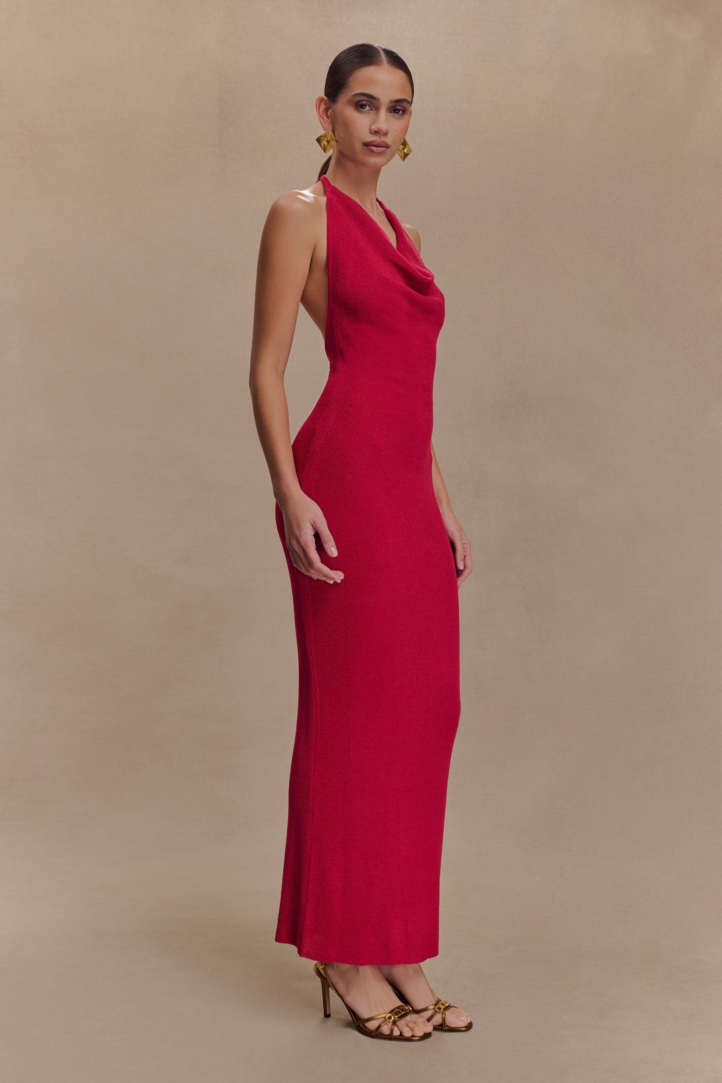 Robe Maxi Tricot Col Chandail Ayella - Framboise