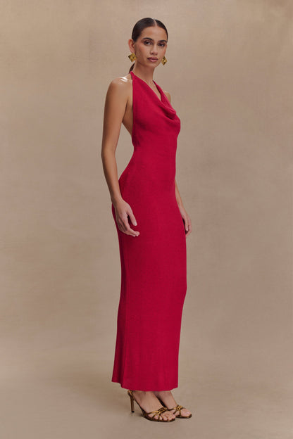 Robe Maxi Tricot Col Chandail Ayella - Framboise