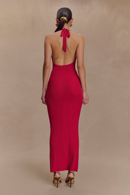 Robe Maxi Tricot Col Chandail Ayella - Framboise