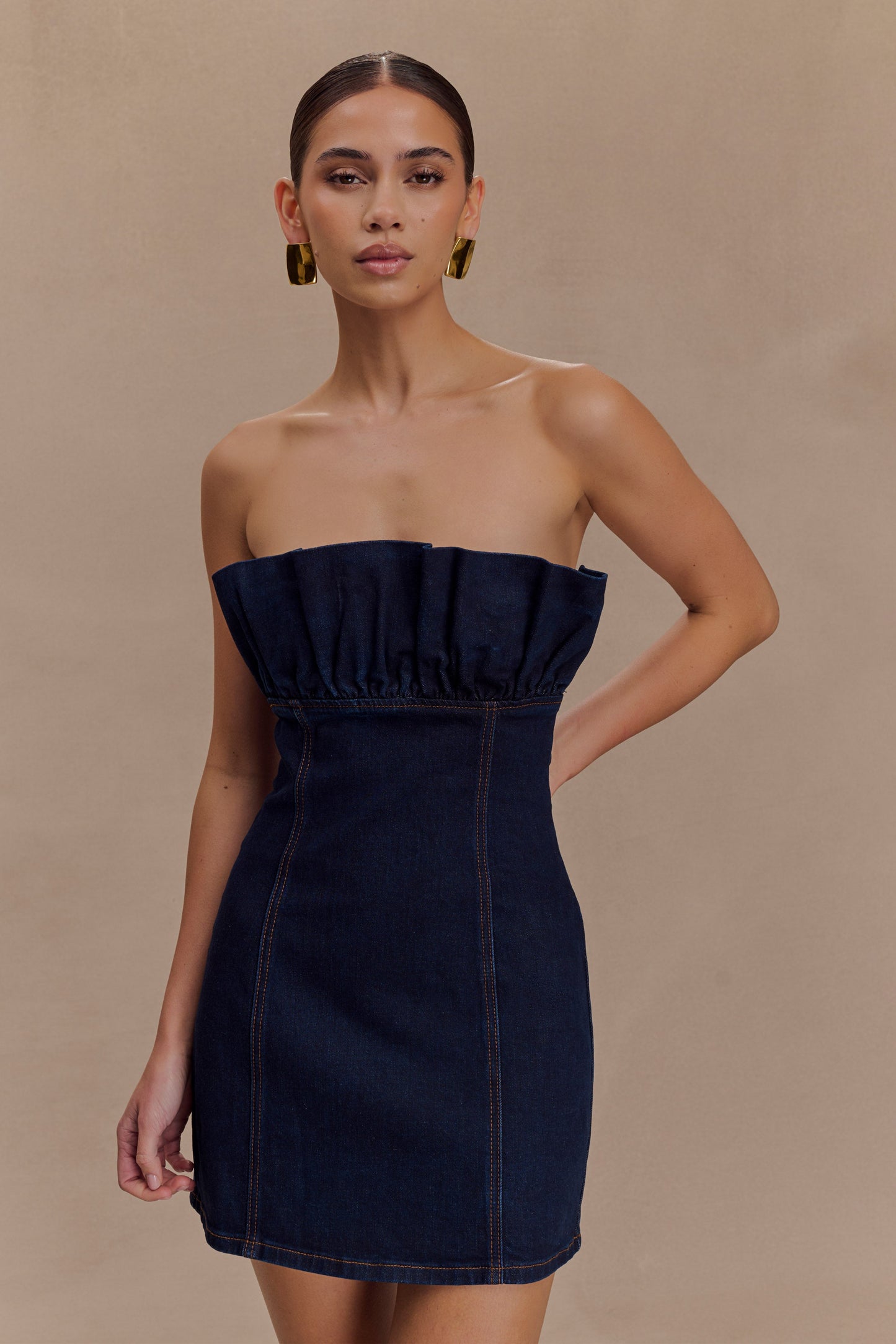 Mini-robe en jean à volants Raesha - Bleu indigo