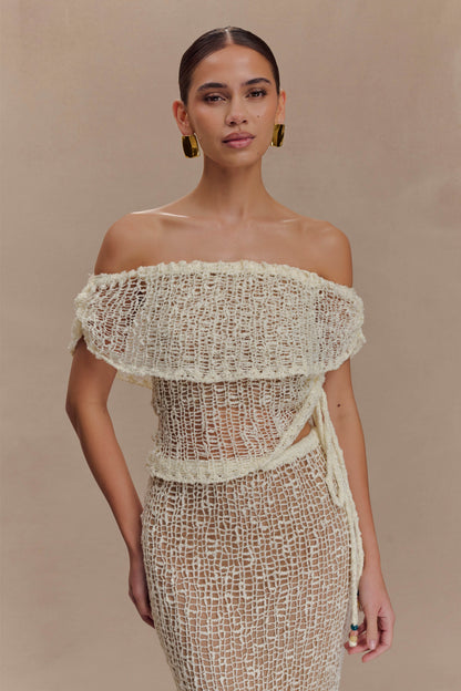 Top en tricot décolleté épaules dénudées Cordelia - Ivoire