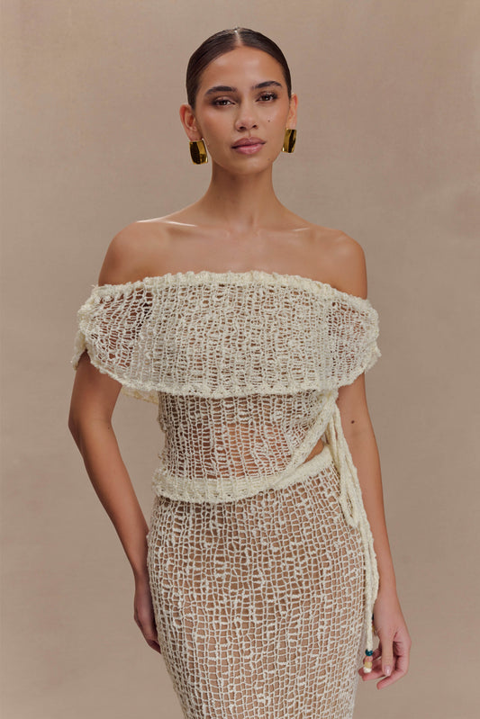 Top en tricot décolleté épaules dénudées Cordelia - Ivoire
