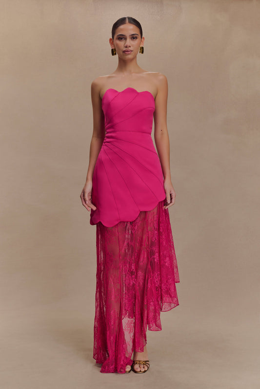 Robe Maxi en Satin et Dentelle Aleena - Dragonfruit
