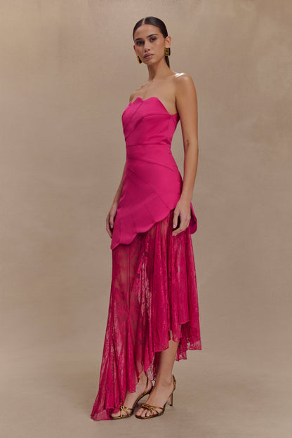Robe Maxi en Satin et Dentelle Aleena - Dragonfruit