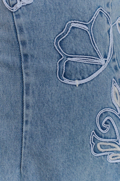 Mini-robe en jean brodée Akira - Bleu moyen