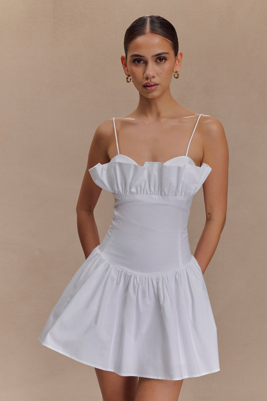 Robe mini en coton à volants Janis - Blanche