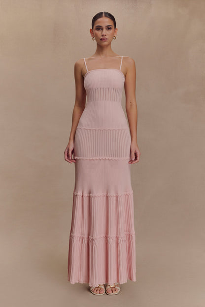 Robe Maxi en Tricot à Motifs Perforés Finley - Rose Poussière