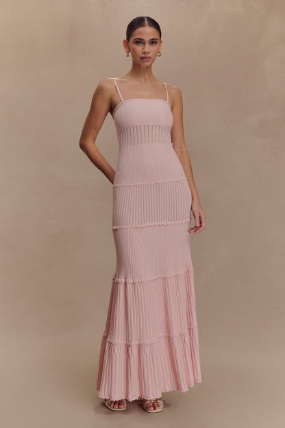 Robe Maxi en Tricot à Motifs Perforés Finley - Rose Poussière