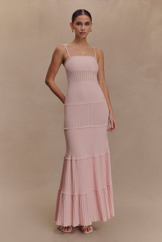Robe Maxi en Tricot à Motifs Perforés Finley - Rose Poussière