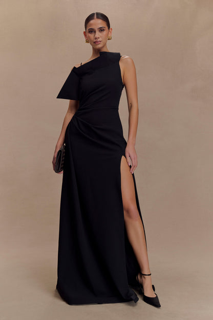 Adalyn Robe Maxi en Crêpe à Une Épaule - Noir