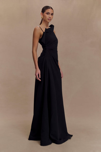 Adalyn Robe Maxi en Crêpe à Une Épaule - Noir