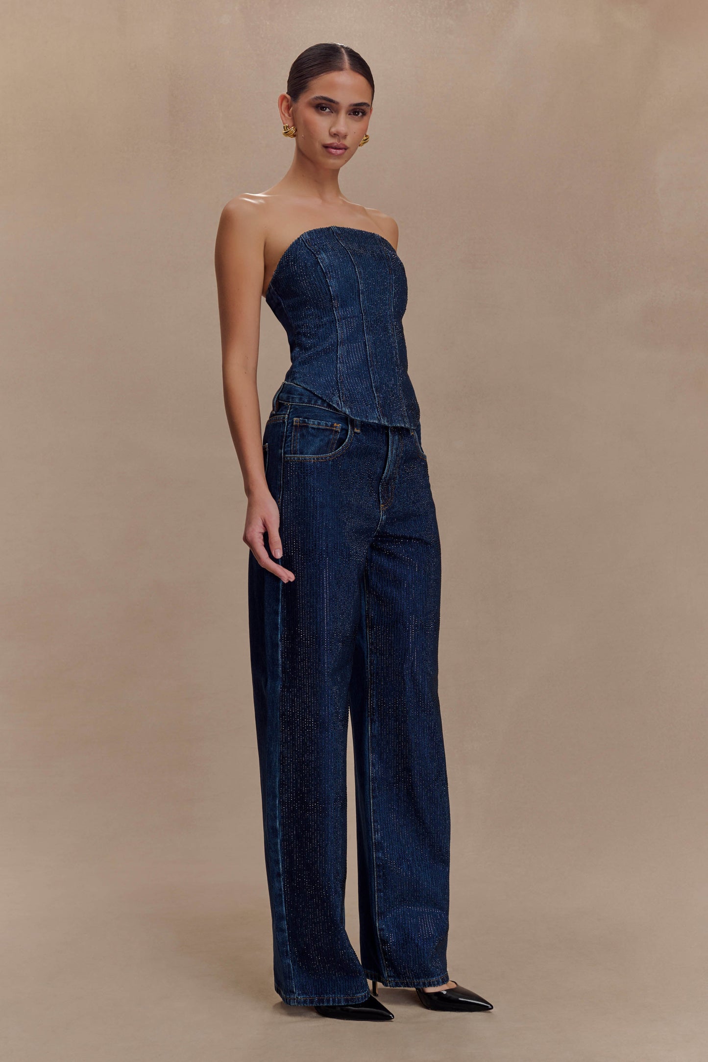 Corset en jean sans bretelles Monte Diamante - Bleu minuit