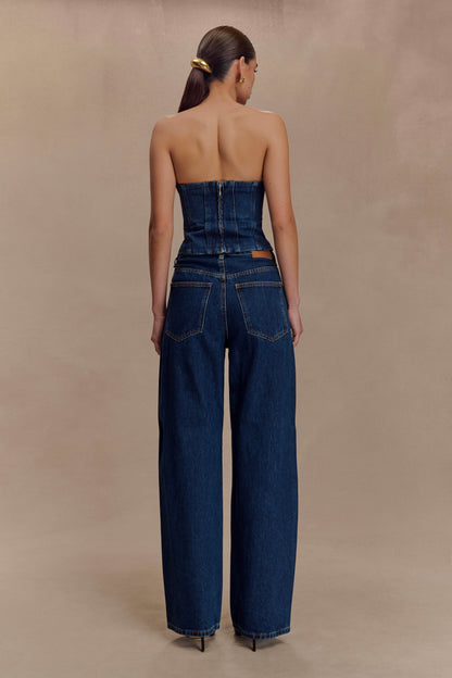 Corset en jean sans bretelles Monte Diamante - Bleu minuit