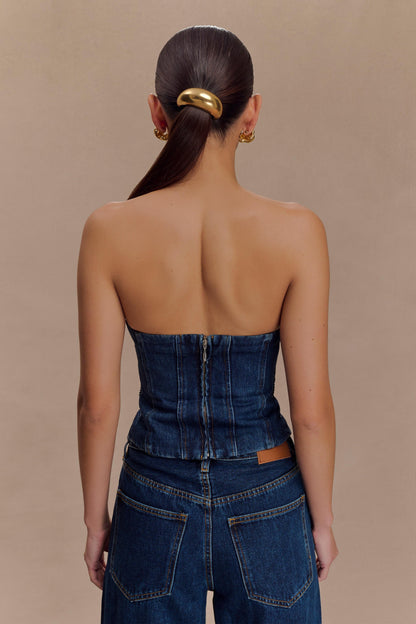 Corset en jean sans bretelles Monte Diamante - Bleu minuit