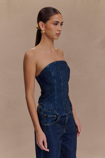 Corset en jean sans bretelles Monte Diamante - Bleu minuit