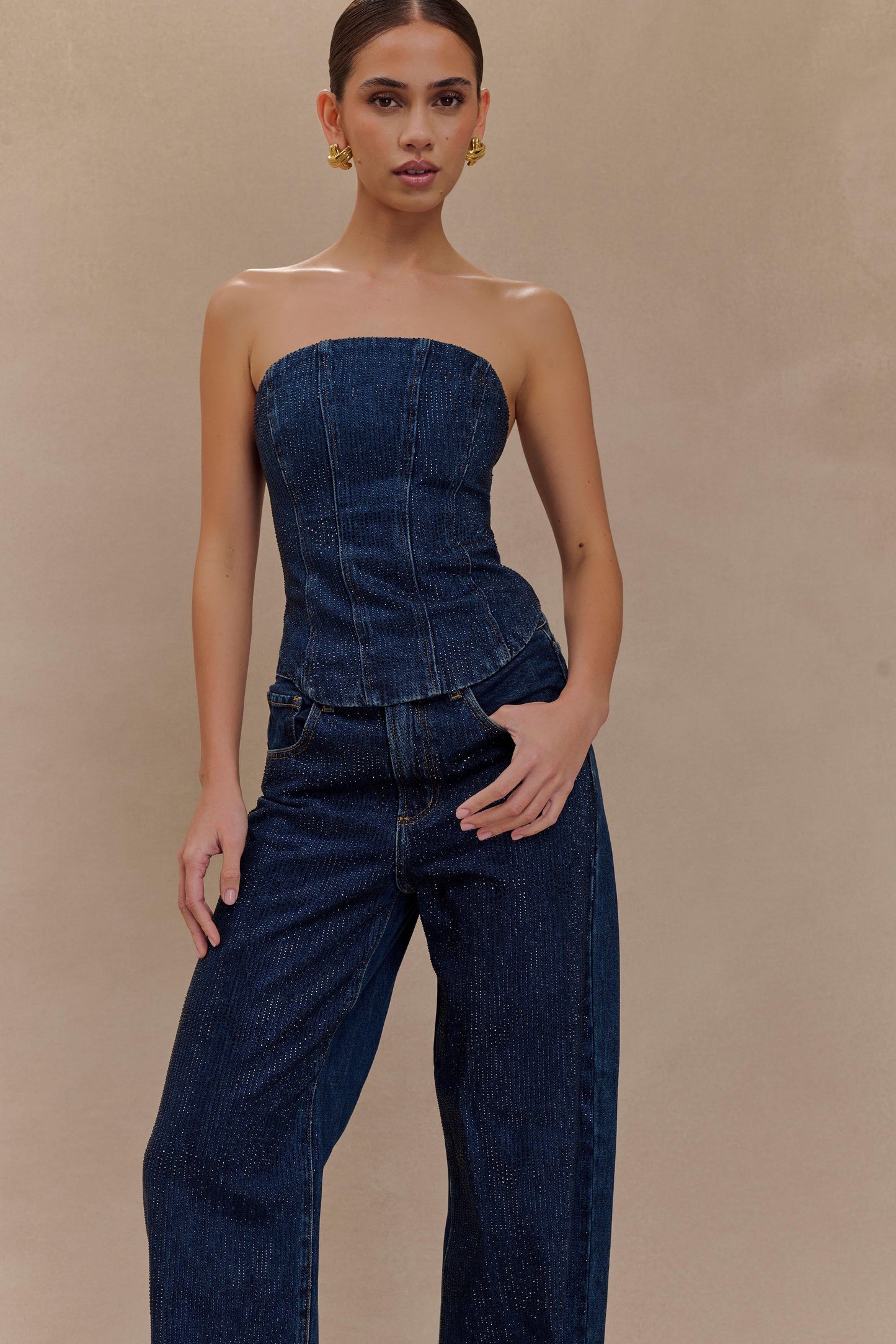 Corset en jean sans bretelles Monte Diamante - Bleu minuit