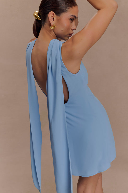 Mini-robe drapée à col châle Wynter - Bleu ciel