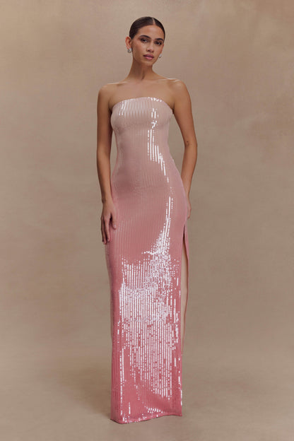 Robe Maxi Sequin Sans Bretelles Miranda - Rose Ombré