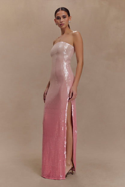 Robe Maxi Sequin Sans Bretelles Miranda - Rose Ombré
