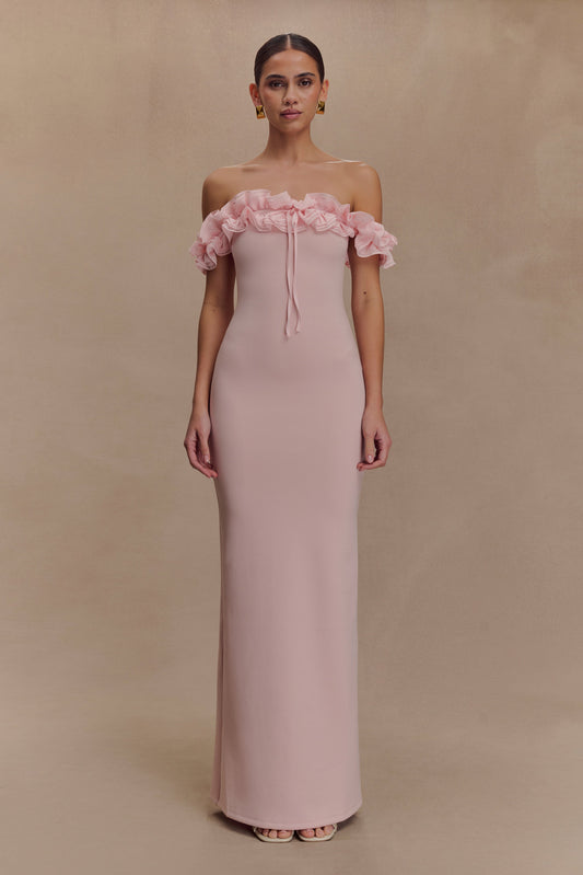 Robe Maxi Nova à Volants et Épaulettes - Rose Ballet