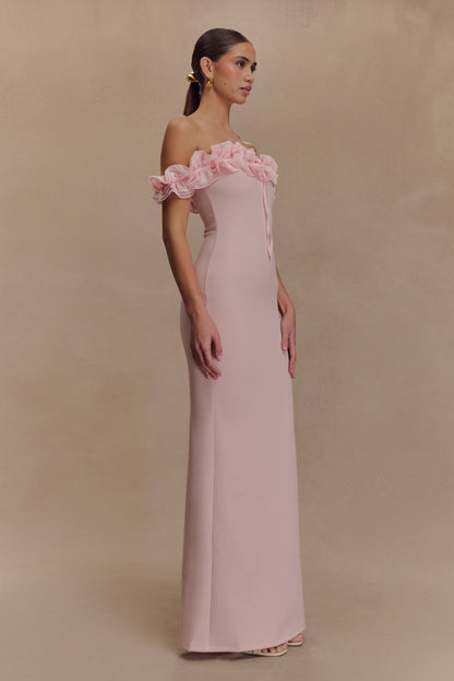 Robe Maxi Nova à Volants et Épaulettes - Rose Ballet
