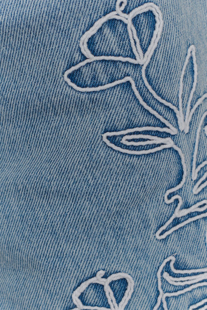 Short brodé Kylee - Bleu moyen