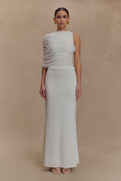 Top fluide et ample Pruedance avec superposition en mesh - Blanc