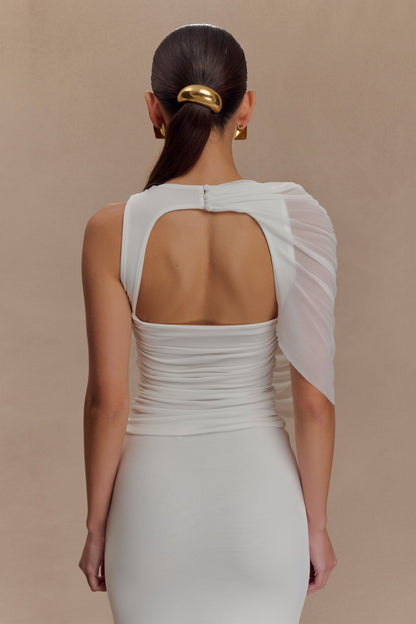 Top fluide et ample Pruedance avec superposition en mesh - Blanc