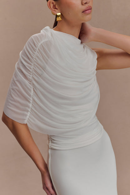 Top fluide et ample Pruedance avec superposition en mesh - Blanc