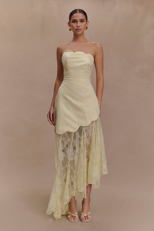 Robe Maxi en Satin et Dentelle Aleena - Citron