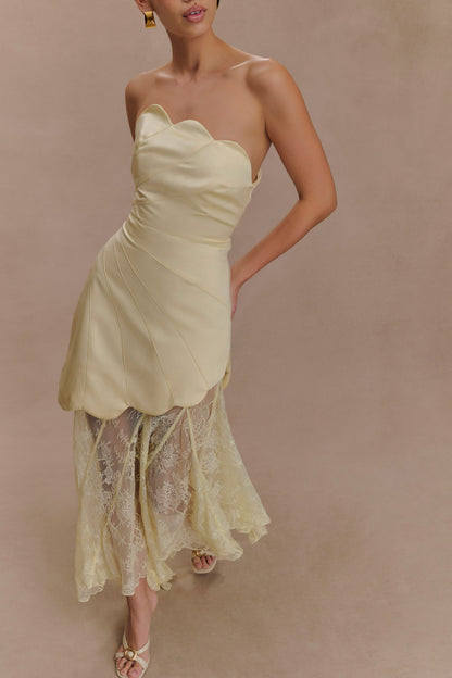 Robe Maxi en Satin et Dentelle Aleena - Citron