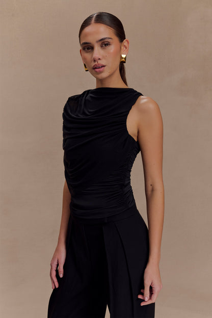 Top fluide et drapé Pruedance avec superposition en mesh - Noir