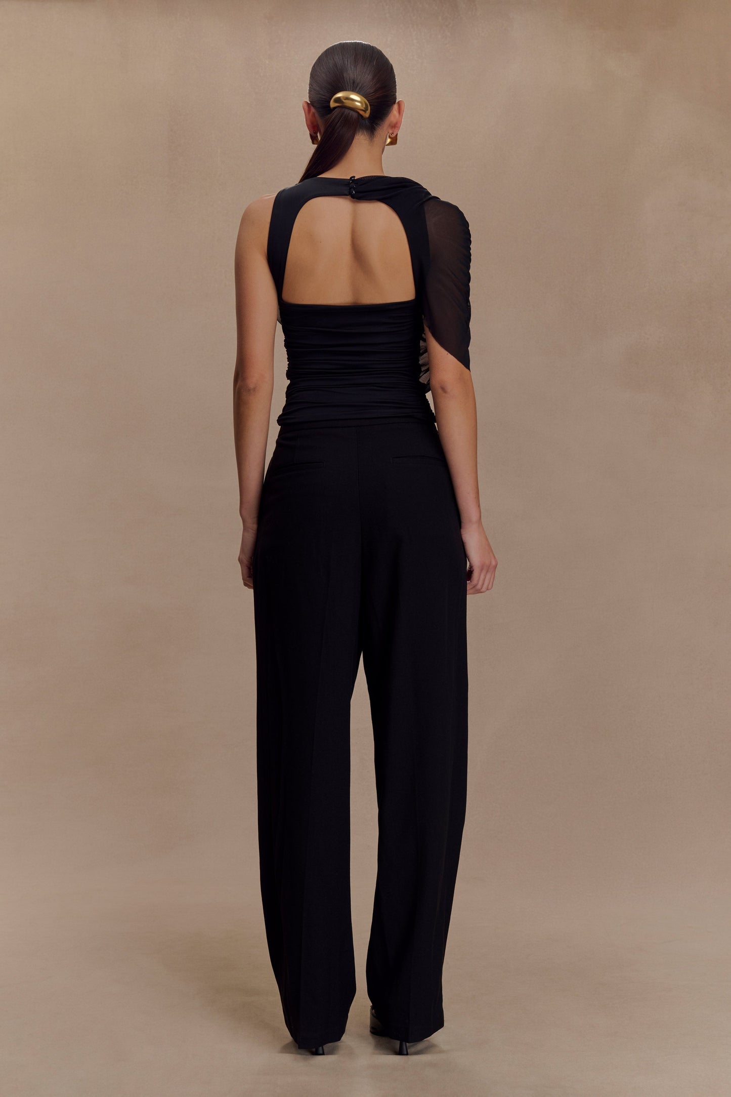 Top fluide et drapé Pruedance avec superposition en mesh - Noir