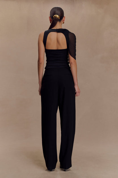 Top fluide et drapé Pruedance avec superposition en mesh - Noir