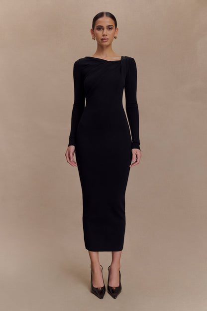Robe mi-longue en jersey torsadé et drapé Culver - Noir